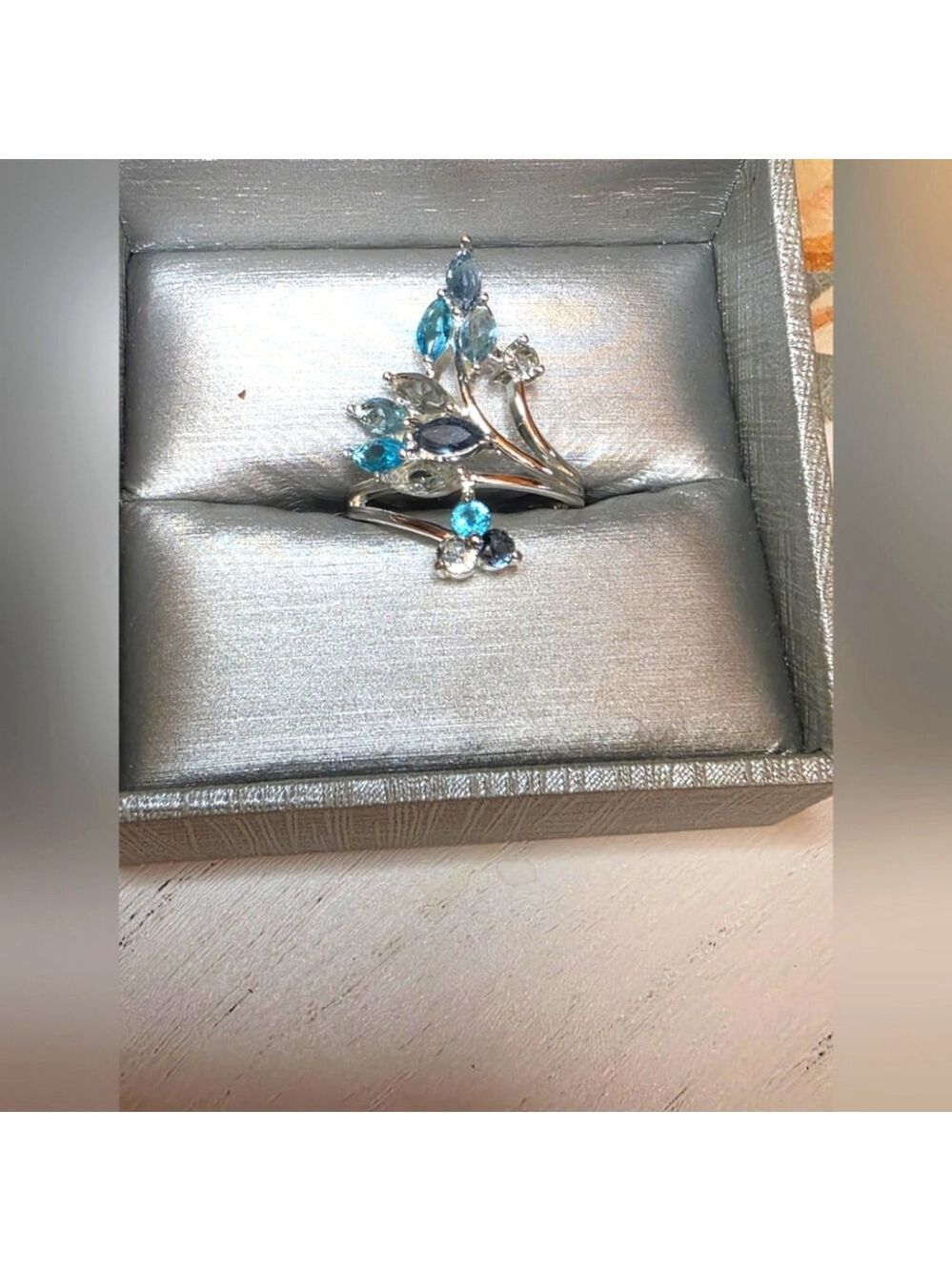 Sparkle Allure Blue Crystal Silver Over Brass Ring